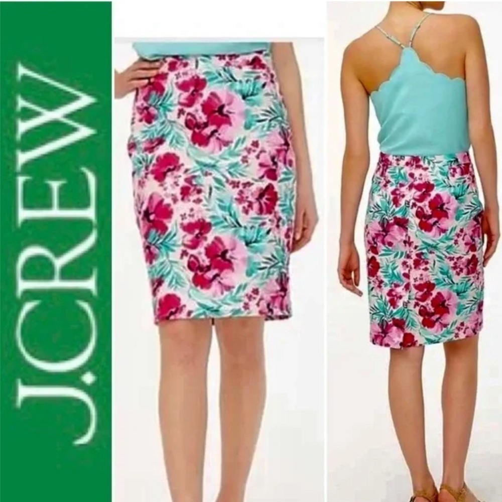 NWT Women’s J.Crew Pink Turquoise Blue Floral Pencil Skirt Size 14 | NWT